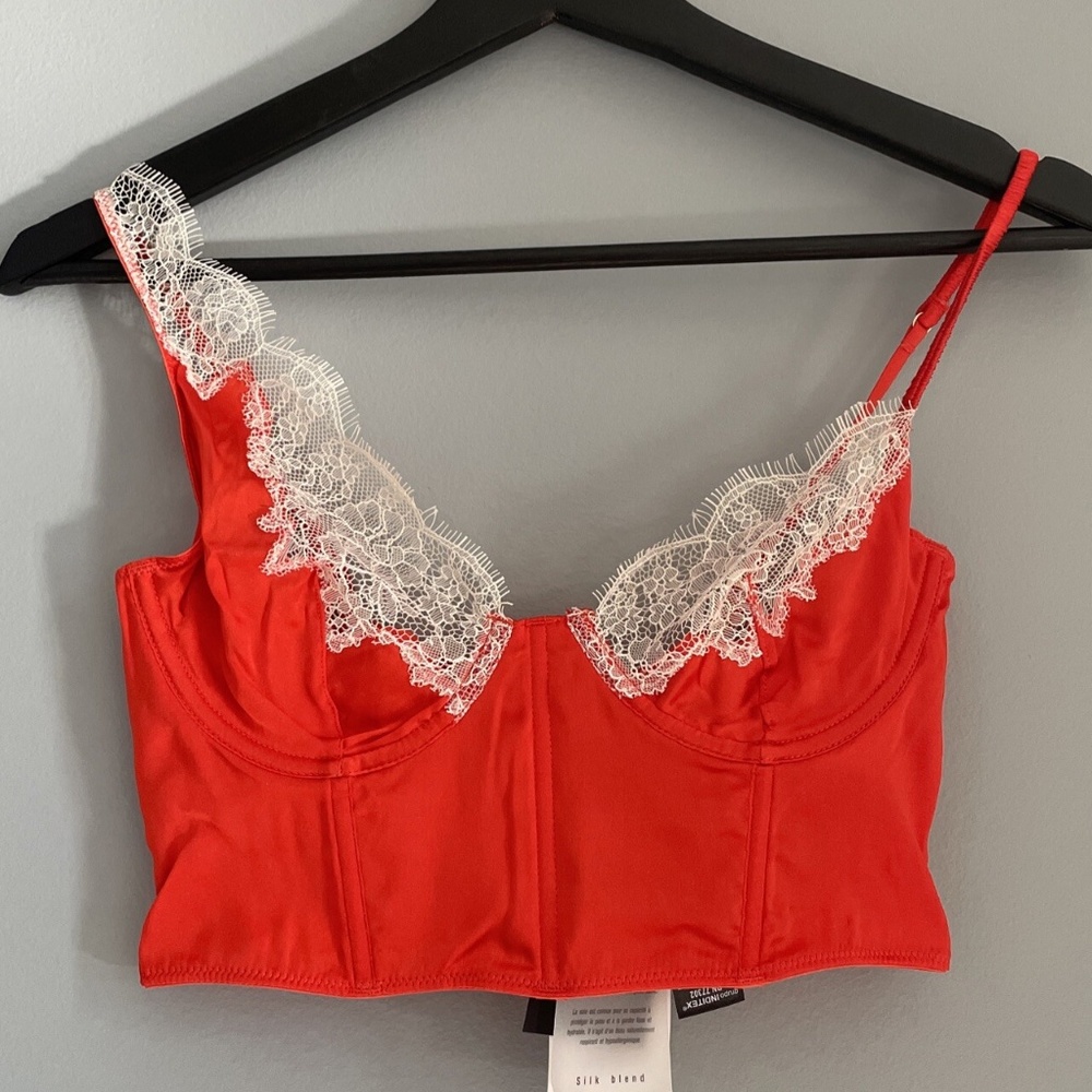 NWT Zara Lace Silk Bustier Corset Bra Top Size 32B Tags Attached